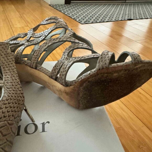 DIOR Paradis Python Embossed Leather Sandals Heels 39.5 - Picture 5 of 6